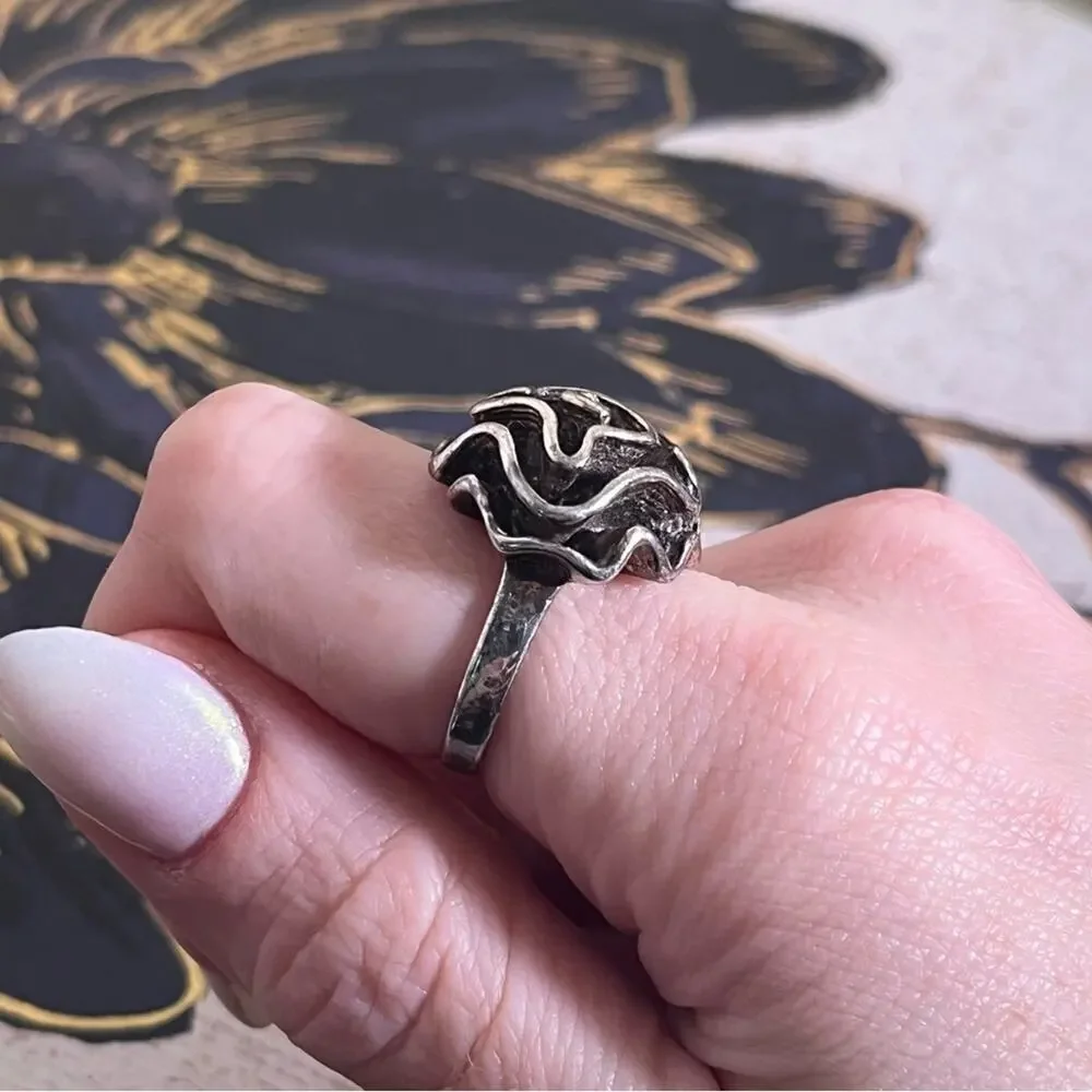 Vintage 925 Sterling Silver Abstract Rose Unique Floral Design Ring